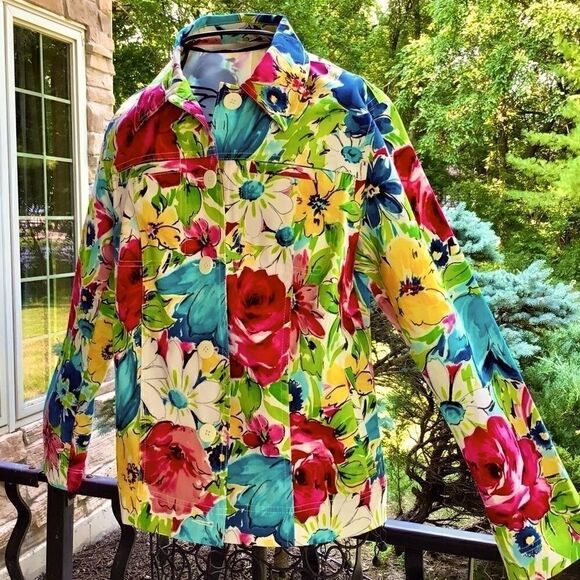LAURA ASHLEY ABSTRACT ART BRIGHT FLORAL JACKET S NWT - Picture 5 of 11